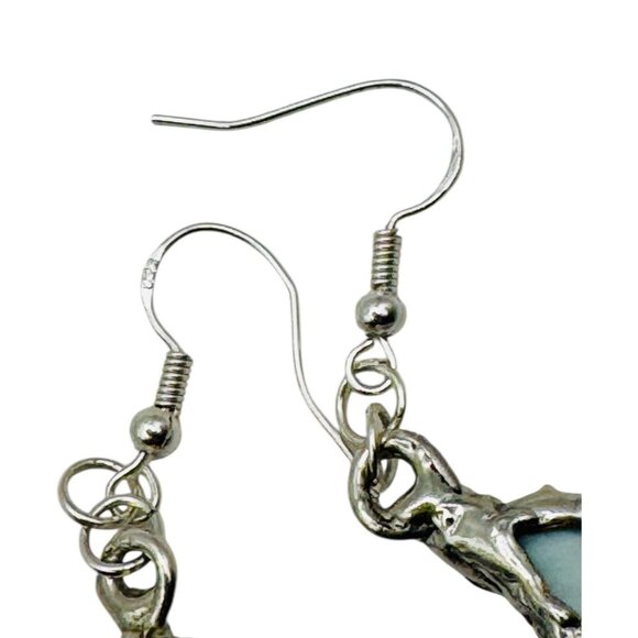 Larimar Dainty Earrings Encased In Boho Artisan Silver Bezels With 925 Hooks - Picture 10 of 14